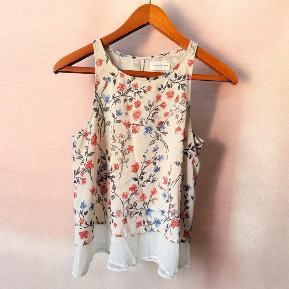 Abercrombie & Fitch Floral Tank Top - Cream, Red, and Blue